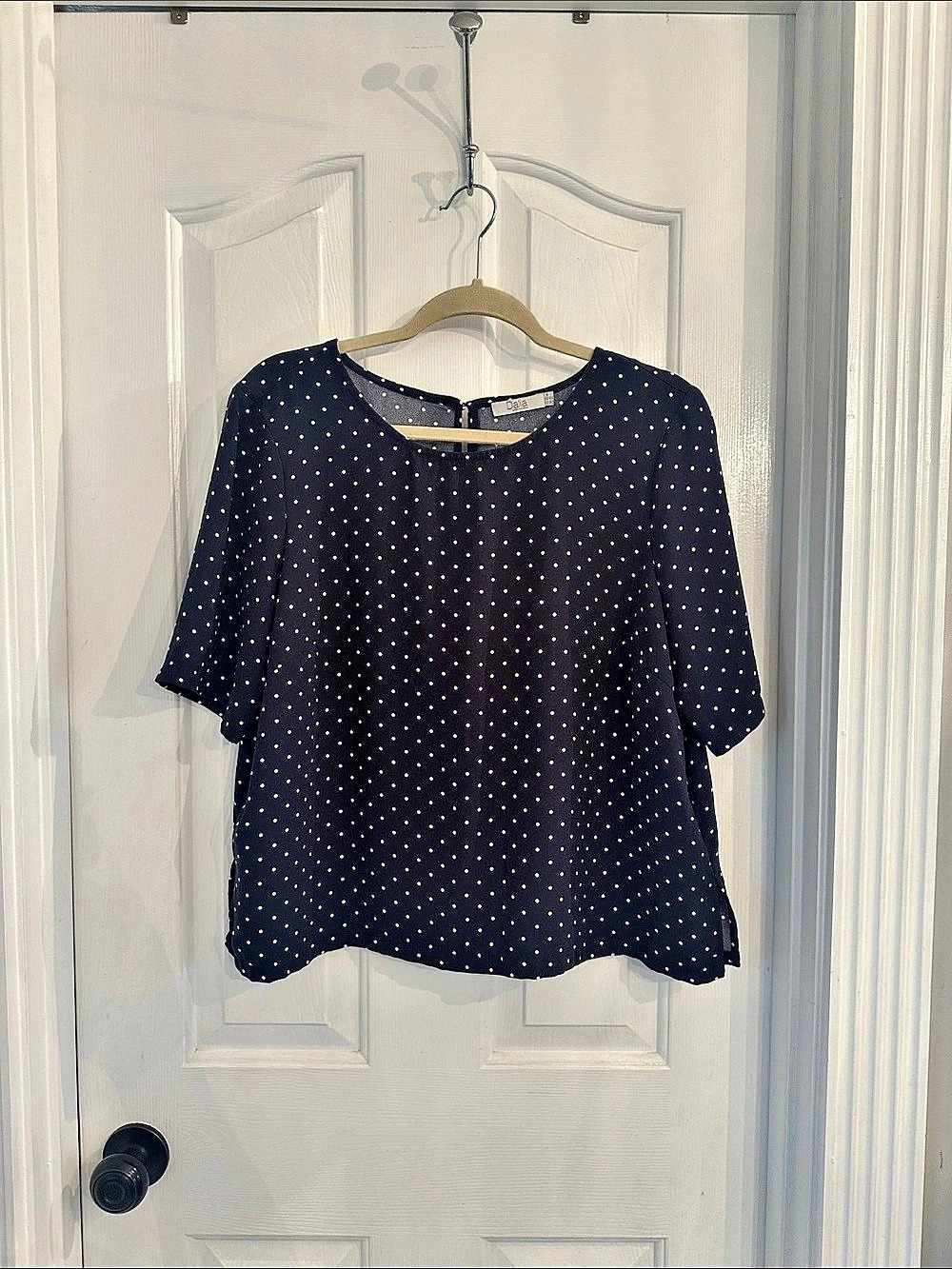 Dalia Polka Dot Short Sleeve Top in Navy & White